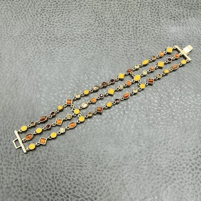 Pulsera de tres hilos multicolor tono dorado bisel conjunto cristal cabujón 7" Foto 1 de 4