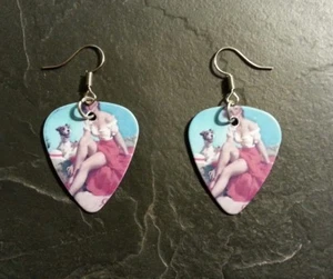 Pin Up Girl Sexy Retro Guitar Pick Earrings Set Pendant Charm Gift Present  - Picture 1 of 1