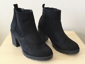 New Look Womens Boots Black Faux Suede Chunky Block Heel UK 5