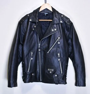 SEGURA VINTAGE 80s 90s BLACK LEATHER BIKER CASUAL JACKET RARE MENS size LARGE - Picture 1 of 12