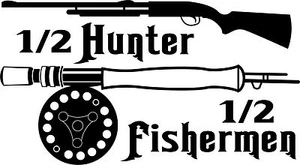 Half Hunter Fisherman Fishing Hunting Gun Truck Window Vinyl Decal Sticker - Picture 1 of 2