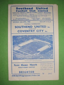 SOUTHEND UTD (RES) V COVENTRY CITY (RES) 26-04-1958 - Picture 1 of 5