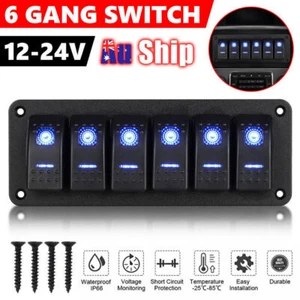 6 GANG 12V Switch Panel Control ON OFF Toggle Blue LED Rocker for Boat Marine RV - Picture 1 of 12