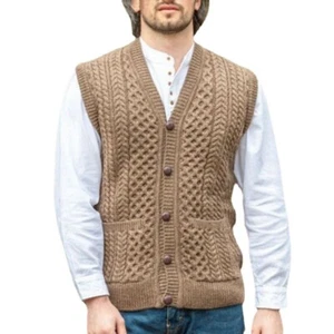 Cardigan Knitted Vest Jumper L M XL 2XL 3XL Brown Sleeveless Button Gilet - Picture 1 of 6
