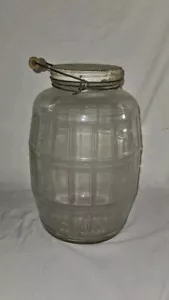 Barattolo vintage Duraglas 13"H barile vetro pesante sottaceto con coperchio manico legno - Foto 1 di 4