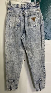 Pantalones de mezclilla Ferrat vintage lavado ácido para mujer 26 azules cintura alta lazo tobillo LEER - Imagen 1 de 7