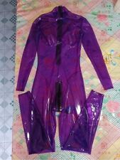 transparent purple latex catsuit women latex unitard back zip 0.4mm