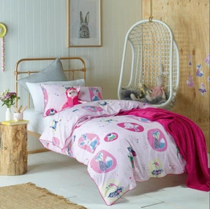 Girls Double Bed Quilt Cover Set Forest Friends Pink Jiggle and Giggle Kids Room - Picture 1 of 4