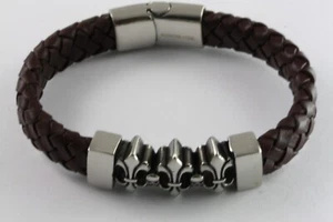 MASSIVER LILIEN ARMREIF BIKER LEDER ARMBAND EDELSTAHL / 362 - Picture 1 of 4