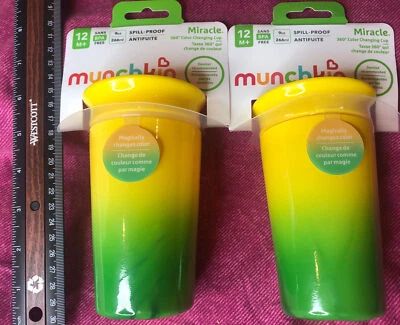Lote de 2 tazas para sorber Miracle 360 que cambian de color 9 OZ naranja verde sin BPA 12 M+ Foto 1 de 4