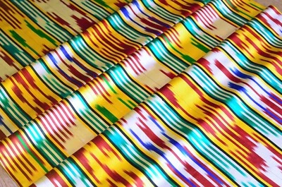 3.2 yd/ KHAN ATLAS Vintage Silk satin IKAT fabric Luxury Uzbek Oriental cloth - Image 1 of 4