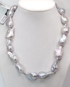 Light Gray Cultured Baroque Pearl Knotted Single Strand  18" 14K Gold Clasp NEW - Picture 1 of 8