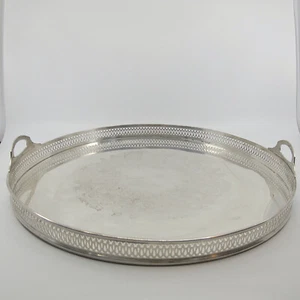 Antique Round Handled Gallery Tray Barware Drinks Unmarked English Barware - Picture 1 of 7