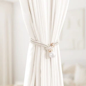 1 Pair Beaded Faux Pearl Curtain Tie Backs Curtain Binding Rope Holdbacks Buckle - Picture 1 of 15