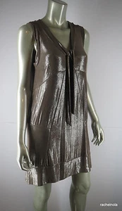 Marc Jacobs Mini Dress Sz M Metallic Gold Knit Jersey Sleeveless Liquid Metal - Picture 1 of 8