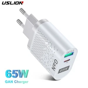 USLION 65W GaN USB-C PD Schnellladegerät Typ-C Fast Charge für iPhone, Samsung - Bild 1 von 8