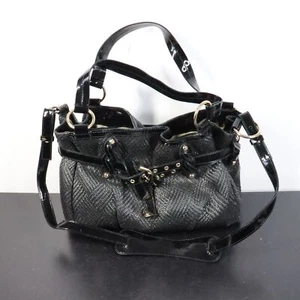 Francesco Biasia schwarz Raffia Lack Schnalle Satchel Schultertasche Handtasche - Bild 1 von 10
