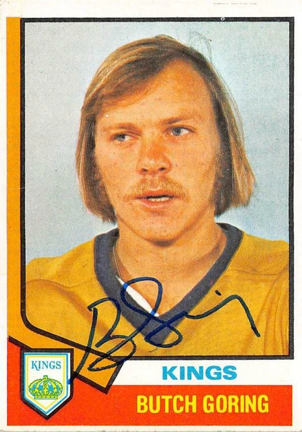 Butch Goring autographed hockey card (Los Angeles Kings) 1974 Topps #74 - Image 1 of 1