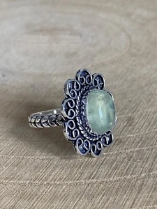 Prehnit Blumen Ring Gr. L Sterling Silber 925 vergoldet Vintage Stil Böhmisch - Bild 1 von 5