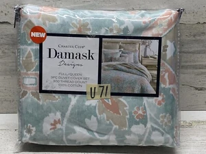 Charter Club Terra Mesa Full / Queen Duvet Cover & Shams Set Aqua / Coral New - Picture 1 of 5