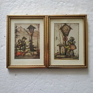 Vintage Original Hummel Mini Drucke Gerahmte Kunst Bilder 2er Set - Bild 1 von 8