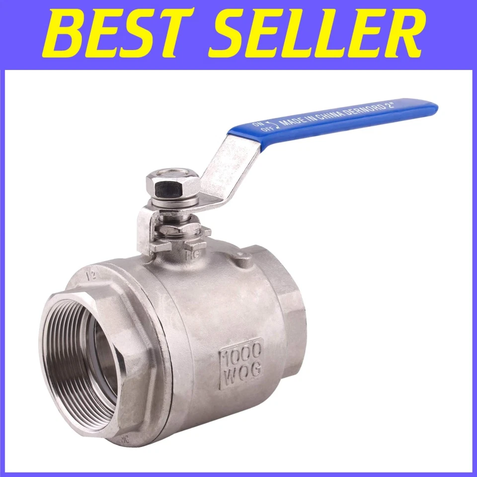 2" NPT Ball Valve Stainless Steel 304 - Blue Handle - Image 1 of 4