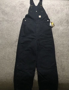 NEW Carhartt Bib Overalls Boys 16 Black Double Knee Insulated Quilted Lined - Picture 1 of 17