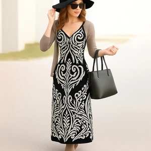 INC International Concepts Ikat Maxi Dress Black White Print Size S Boho Travel - Picture 1 of 8