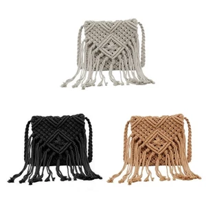 Fashion Woven Bag Knitted Tassel-Bags Crossbody Bag Summer-Beach Shoulder Bag - Picture 1 of 10