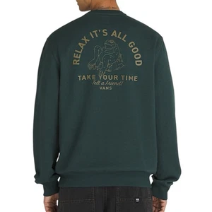 Vans Sweatshirt Herren Gr. S Crewneck Kickback Frosch grün Baumwolle Polyester NEU - Bild 1 von 6