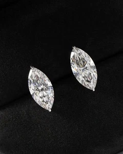 Marquise Cut Lab Grown Diamond Stud Earrings For Her Birthday Gift in Gold VS/E - Picture 1 of 6