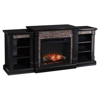 SEI Furniture Gallatin Wood Electric Fireplace with Bookcase in Black - Image 1 of 3