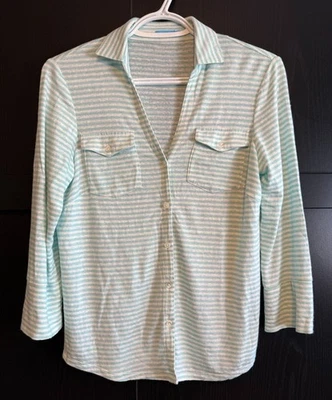 Camisa J. McLaughlin Brynn Lino Cuello Rayas XS Manga Larga Azul Blanco Foto 1 de 4