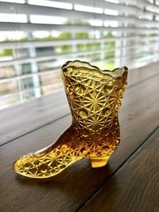 Fenton Daisy And Button Amber Glass Boot Toothpick Holder - Picture 1 of 6