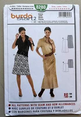 Burda 8280 Four Gore Skirt in 2 Lengths, No Waistband Sz 10-28 UNCUT Pattern - Image 1 of 2