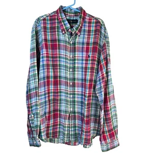 Ralph Lauren Polo Shirt Men's XXL Multicolored Plaid Linen Coastal Nautical  - Picture 1 of 9