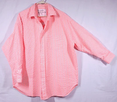 Frank & Eileen 衬衫超大霓虹橙色条纹麦肯齐宽松版型纽扣 — 第 1/4 张图片