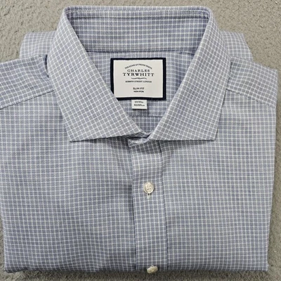 Charles Tyrwhitt Shirt Mens 17 35 Blue Non Iron Slim Fit Check Dress Cotton - Image 1 of 4