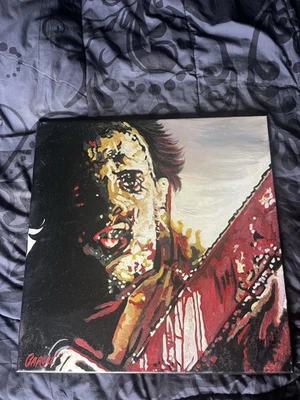 Chris Cargill Painting  18x18 Leather Face - Image 1 of 2
