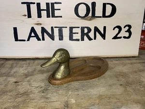 Vintage Solid Brass And Wood Duck Head Valet Stuff Holder - Picture 1 of 24