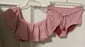 BRAND NEW Johnny Was Red Geo Flounce Bikini High Waist Swimsuit Sz S - Picture 1 of 11
