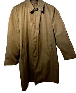Vtg LONDON FOG Clipper Mill Plaid Men's Mocha Raincoat Sz 40R No Lining Classic - Picture 1 of 17