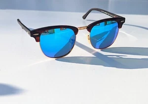 Ray-Ban Sunglasses Blue Mirror Clubmaster Havana Frame RB3016 1145/17 SALE NEW! - Picture 1 of 12