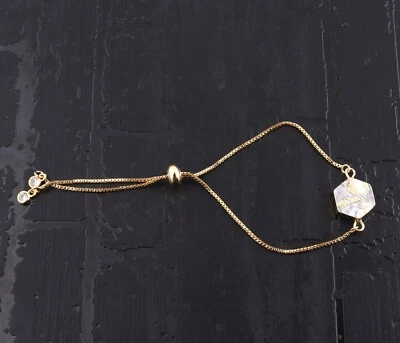 Copper Howlite Turquoise CZ Quartz 24k Gold Plated Adjustable Chain Bracelet  - Image 1 of 3