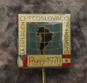 1970 Czechoslovakia Andes Peru Mountain Expedition Peaks Climbing Pin Badge - Picture 1 of 2