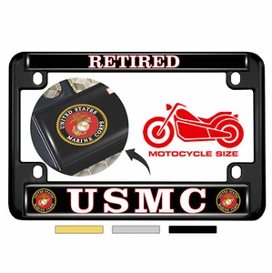 Officially Licensed - RETIRED USMC - Motorcycle 4-hole Metal License Plate Frame - Picture 1 of 30