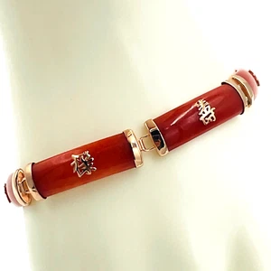 "Brazalete de jade rojo, oro rosa sobre símbolos de plata de ley buena suerte 8,25""" - Imagen 1 de 16