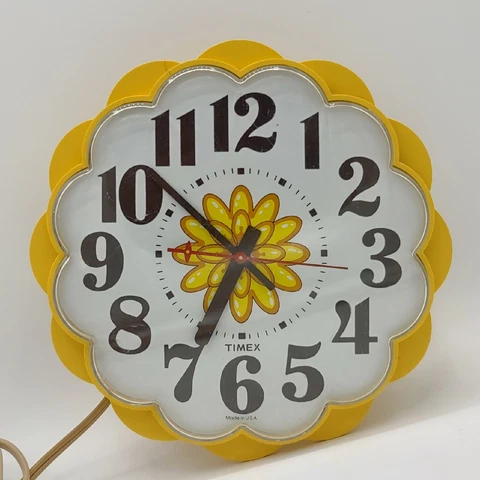 Vtg Timex Electric Kitchen Wall Clock Yellow Flower Daisy Sunflower - Works Cover