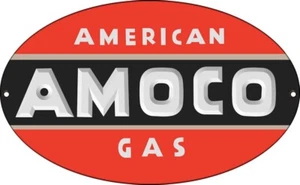 AMERICAN AMOCO GAS 18" OVAL HEAVY DUTY USA MADE METAL GASOLINE ADVERTISING SIGN - Picture 1 of 1