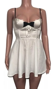 Victoria’s Secret White Black Straps Bow Skater Style Tuxedo Mini Dress Lingerie - Picture 1 of 3